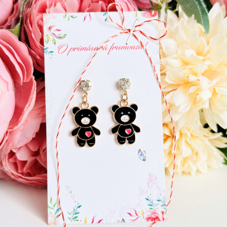 Martisor Cercei Ursuleti Negri, Cercei Dama, Bijuterii Femei, Martisoare Martie [1]