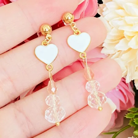 MARTISOR - Martisor Cercei Inimi Albe, Cercei Dama, Bijuterii Femei, Martisoare Martie