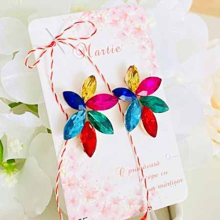 Cercei cu Surub - Martisor Cercei Cristale Colorate, Cercei Dama, Bijuterii Femei, Martisoare Martie