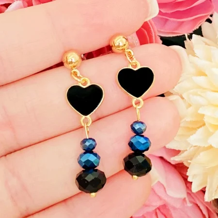 MARTISOR - Martisor Cercei Inimi Negre, Cercei Dama, Bijuterii Femei, Martisoare Martie