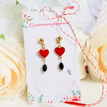BIJUTERII - Martisor Cercei Inimi Rosii, Cercei Dama, Bijuterii Femei, Martisoare Martie