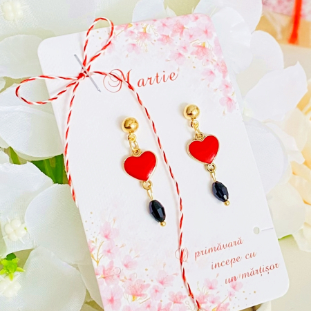 REDUCERI - Martisor Cercei Inimi Rosii, Cercei Dama, Bijuterii Femei, Martisoare Martie