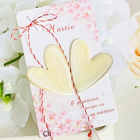 Cercei cu Surub - Martisor Cercei Inimi Albe, Cercei Dama, Bijuterii Femei, Martisoare Martie