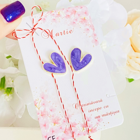 Cercei cu Surub - Martisor Cercei Inimioare Mov, Cercei Dama, Bijuterii Femei, Martisoare Martie