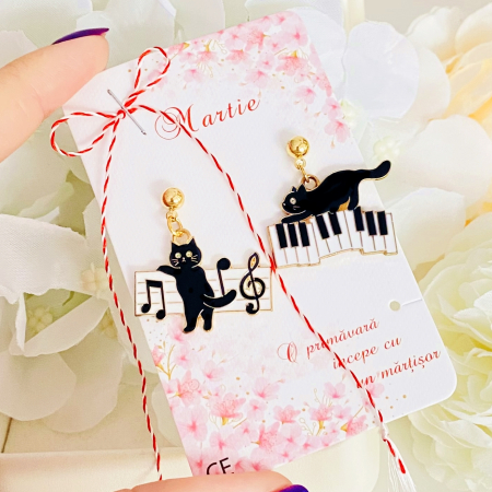 Martisor Cercei Pisici Muzicale, Cercei Dama, Bijuterii Femei, Martisoare Martie [1]