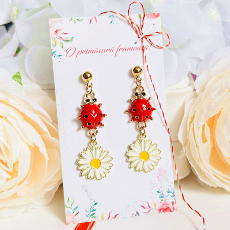 MARTISOR - Martisor Cercei Buburuze Rosii, Cercei Dama, Bijuterii Femei