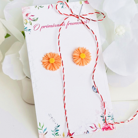 BIJUTERII - Martisor Cercei Mini Margarete Portocalii, Cercei Dama, Bijuterii Femei, Martisoare Martie