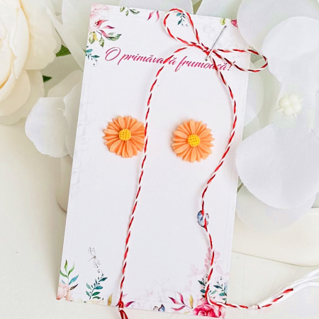 Martisor Cercei Mini Margarete Portocalii, Cercei Dama, Bijuterii Femei, Martisoare Martie [2]