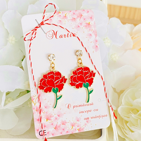 BIJUTERII - Martisor Cercei Garoafe Rosii, Cercei Dama, Bijuterii Femei, Martisoare Martie