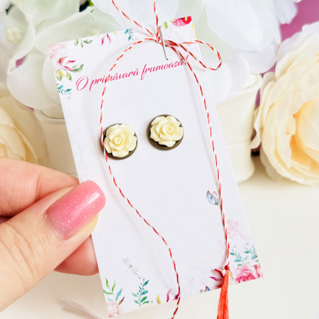 Martisor Cercei Mini Trandafiri Crem, Cercei Dama, Bijuterii Femei, Martisoare Martie [2]