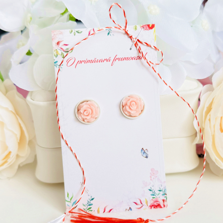 BIJUTERII - Martisor Cercei Mini Trandafiri Roz, Cercei Dama, Bijuterii Femei, Martisoare Martie