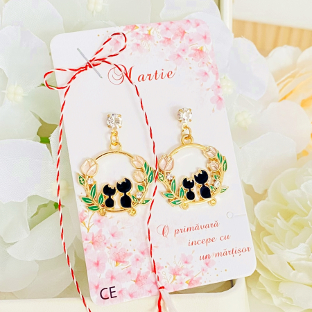 BIJUTERII - Martisor Cercei Pisici & Flori, Cercei Dama, Bijuterii Femei, Martisoare Martie
