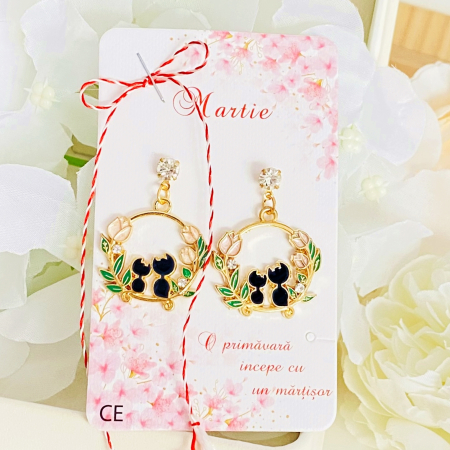 Martisor Cercei Pisici & Flori, Cercei Dama, Bijuterii Femei, Martisoare Martie [3]