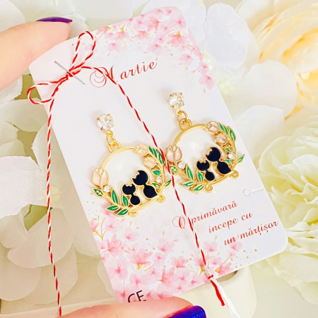 Martisor Cercei Pisici & Flori, Cercei Dama, Bijuterii Femei, Martisoare Martie [4]