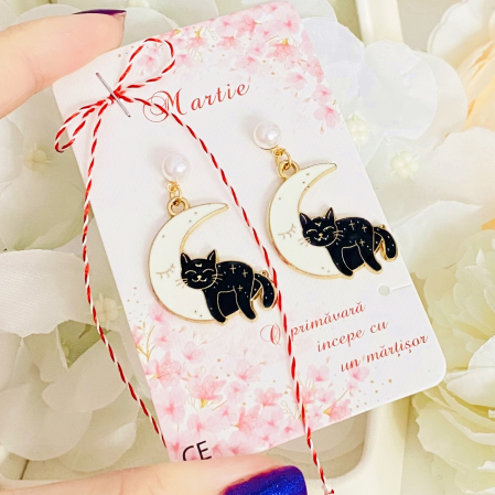 Martisor Cercei Pisici Negre Luna, Cercei Dama, Bijuterii Femei, Martisoare Martie [3]