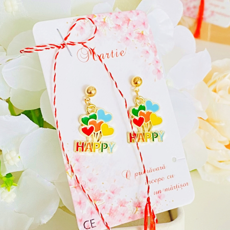 Cercei cu Surub - Martisor Cercei Happy, Cercei Dama, Bijuterii Femei, Martisoare Martie