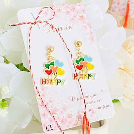 Martisor Cercei Happy, Cercei Dama, Bijuterii Femei, Martisoare Martie [4]