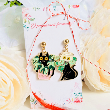 Martisor Cercei Pisici & Plante, Cercei Dama, Bijuterii Femei, Martisoare Martie [4]