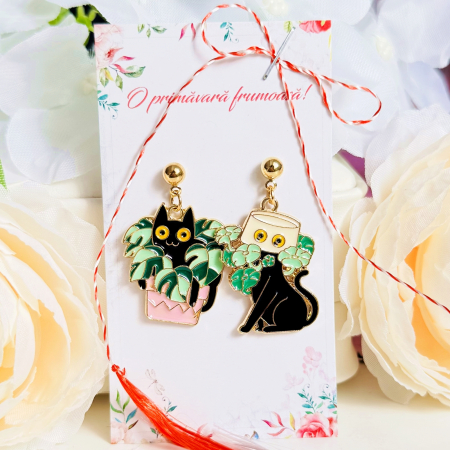 Martisor Cercei Pisici & Plante, Cercei Dama, Bijuterii Femei, Martisoare Martie [1]