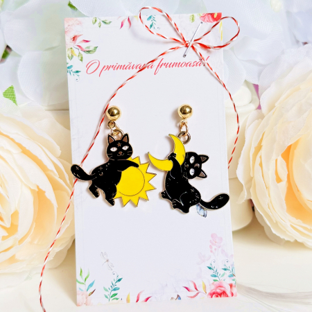 Martisor Cercei Pisici Luna Soare, Cercei Dama, Bijuterii Femei, Martisoare Martie [1]