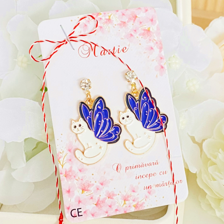 Martisor Cercei Pisici Aripi Mov, Cercei Dama, Bijuterii Femei, Martisoare Martie [1]