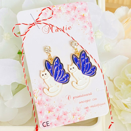 Martisor Cercei Pisici Aripi Mov, Cercei Dama, Bijuterii Femei, Martisoare Martie [2]