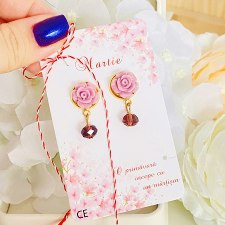 Martisor Cercei Trandafiri Mov, Cercei Dama, Bijuterii Femei, Martisoare Martie [2]
