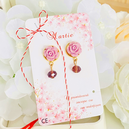 MARTISOR - Martisor Cercei Trandafiri Mov, Cercei Dama, Bijuterii Femei, Martisoare Martie