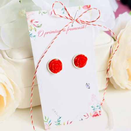 Martisor Cercei Mini Trandafiri Rosii, Cercei Dama, Bijuterii Femei, Martisoare Martie [2]