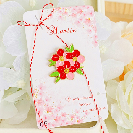 BIJUTERII - Martisor Brosa Flori Roz, Bijuterii Femei, Martisoare Martie