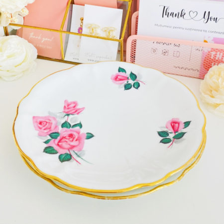 Set 2 farfurii Trandafiri Roz, Accesorii si Decoratiuni Vintage [1]