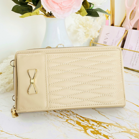 Portofel Crem 2 in 1 tip Geanta Piele Ecologica, Portofele Dama [4]