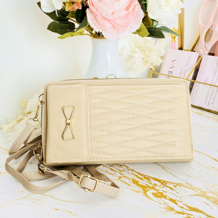 PORTOFELE - Portofel Crem 2 in 1 tip Geanta Piele Ecologica, Portofele Dama