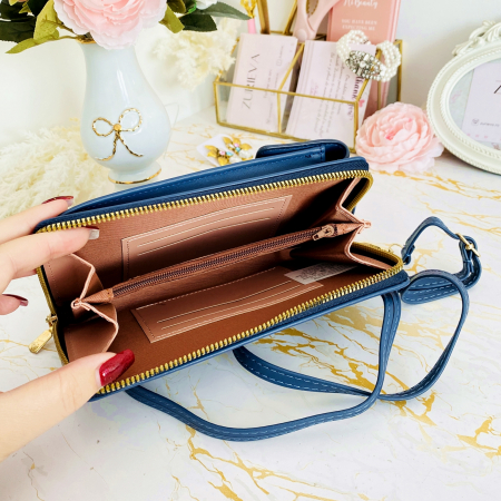 Portofel Albastru 2 in 1 tip Geanta Piele Ecologica, Portofele Dama [2]