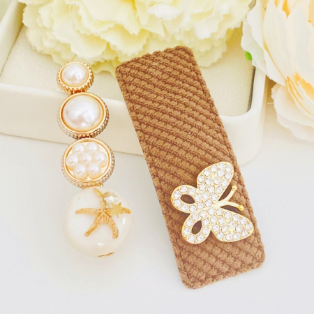 Set 2 Agrafe Fluture & Perle, Accesorii Par, Clama Flori [1]