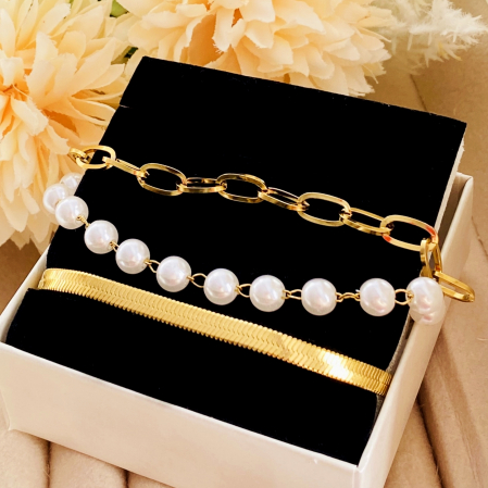 Set 3 Bratari Aurii Perlute Otel Inoxidabil, Bijuterii Inox, Bratari Dama [1]