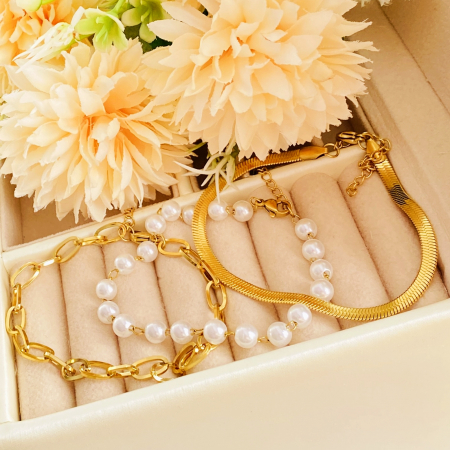 Set 3 Bratari Aurii Perlute Otel Inoxidabil, Bijuterii Inox, Bratari Dama [0]