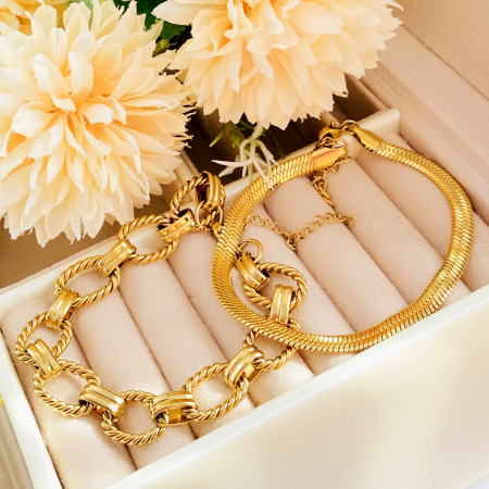 Set 2 Bratari Aurii Otel Inoxidabil, Bijuterii Inox, Bratari Dama [4]