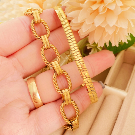 Set 2 Bratari Aurii Otel Inoxidabil, Bijuterii Inox, Bratari Dama [3]