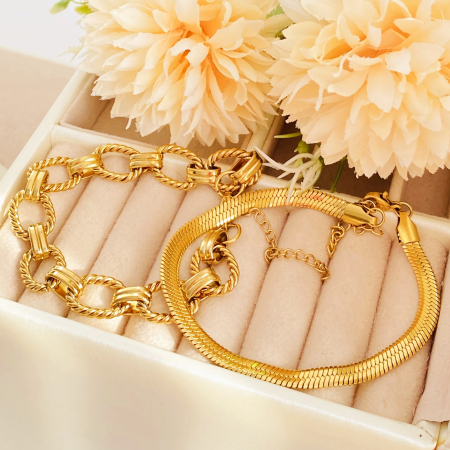 Set 2 Bratari Aurii Otel Inoxidabil, Bijuterii Inox, Bratari Dama [0]