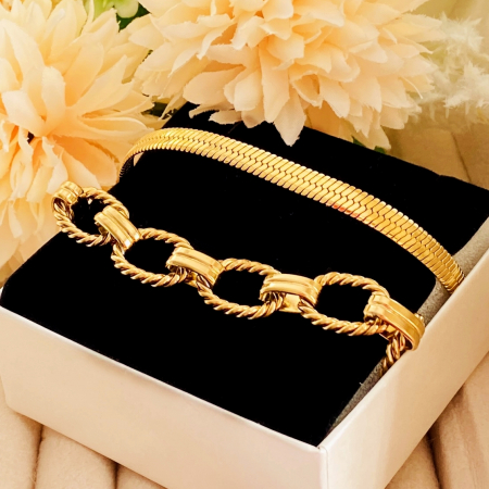 Set 2 Bratari Aurii Otel Inoxidabil, Bijuterii Inox, Bratari Dama [5]