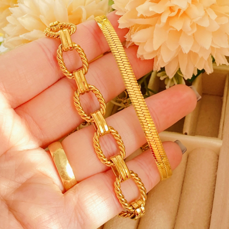 Set 2 Bratari Aurii Otel Inoxidabil, Bijuterii Inox, Bratari Dama [1]