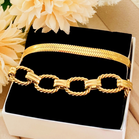 Set 2 Bratari Aurii Otel Inoxidabil, Bijuterii Inox, Bratari Dama [2]