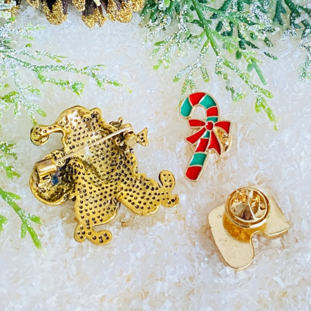Set 3 Brose Mos Craciun, Candy Cane, Soseta, Brosa Statement, Brose Femei [6]