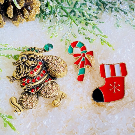 BROSE - Set 3 Brose Mos Craciun, Candy Cane, Soseta, Brosa Statement, Brose Femei