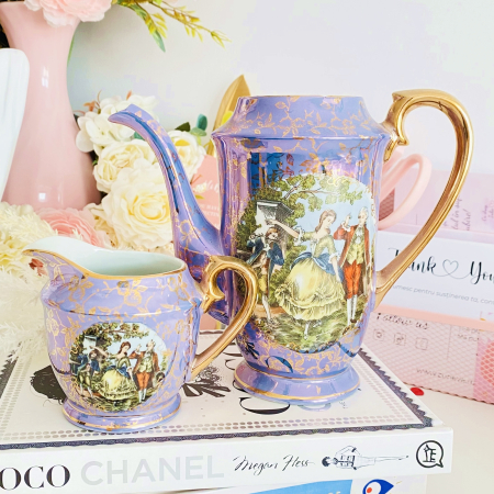 VINTAGE HOME - Set Ceainic & Letiera Fragonard Mov, Portelan Vintage