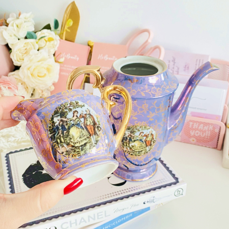 Set Ceainic & Letiera Fragonard Mov, Portelan Vintage [3]