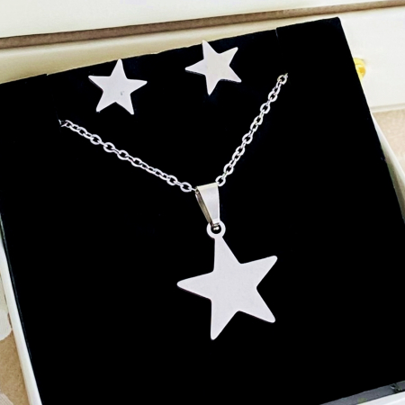 SETURI BIJUTERII Otel Inoxidabil - Set Colier & Cercei Stele Argintii - Otel Inoxidabil, Bijuterii Inox, Cadouri Femei
