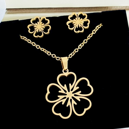 SETURI BIJUTERII Otel Inoxidabil - Set Colier & Cercei Flori Aurii - Otel Inoxidabil, Bijuterii Inox, Cadouri Femei