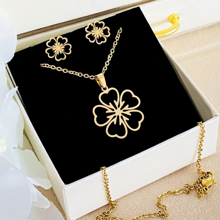 Set Colier & Cercei Flori Aurii - Otel Inoxidabil, Bijuterii Inox, Cadouri Femei [1]